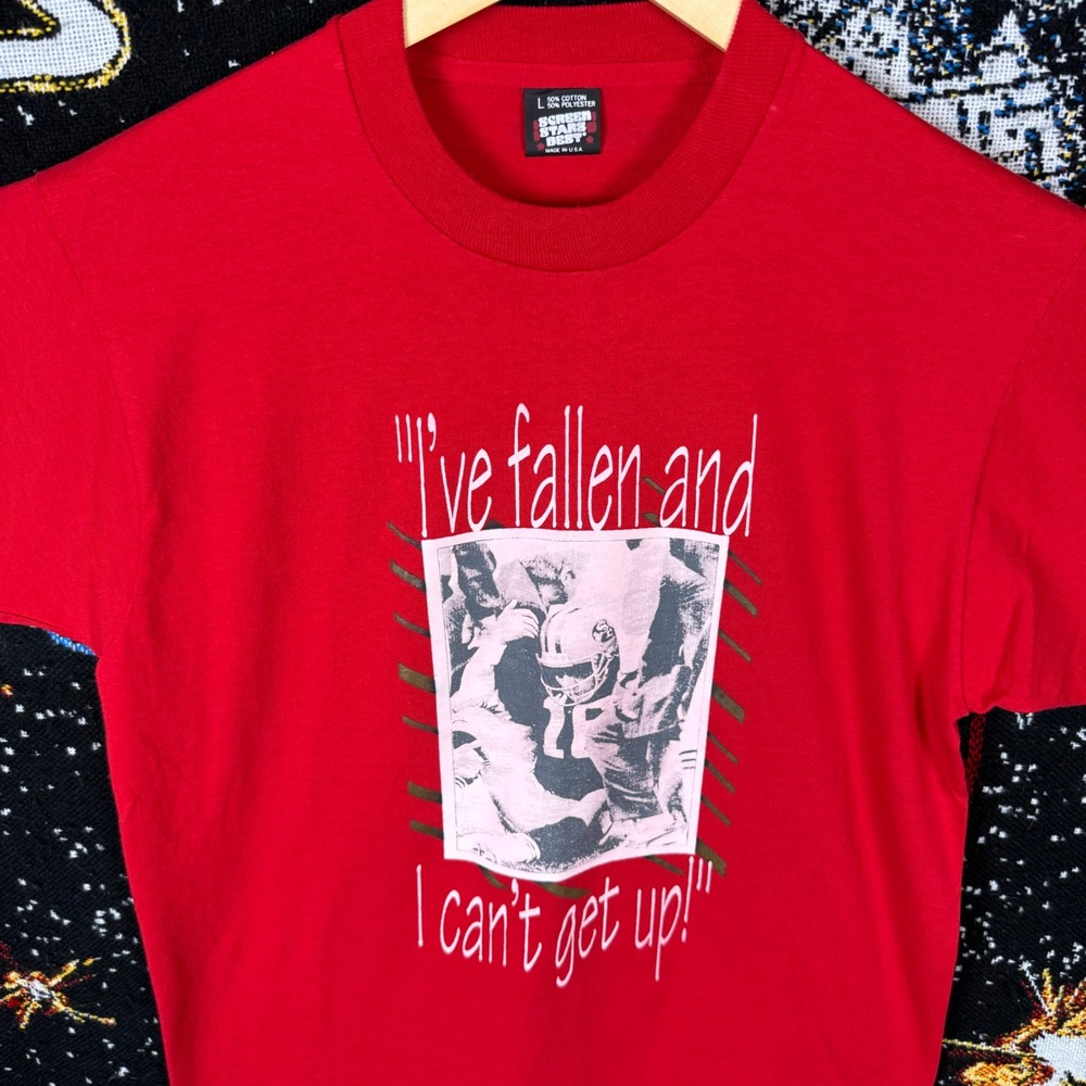 Vintage Screen Stars Best Ive Fallen and I Cant Get Up Football T-Shirt Red L